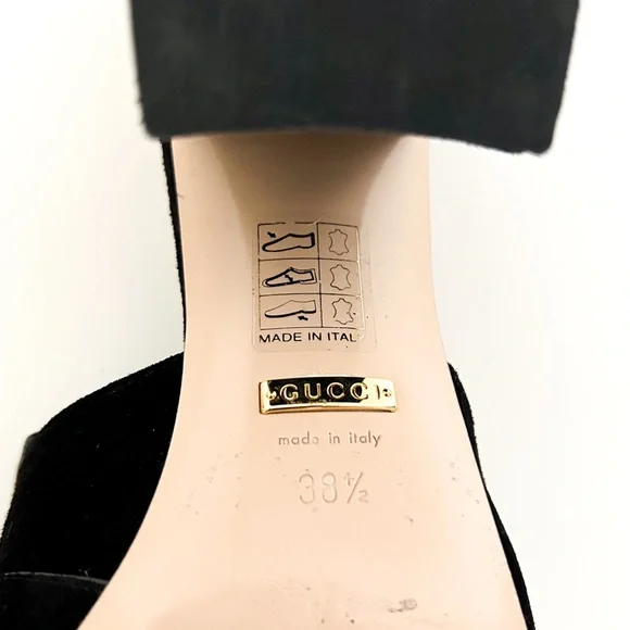 Gucci Marmont GG Logo Black Suede Fringe High Heeled Slip On Mules Slides 38.5 - Picture 10 of 12